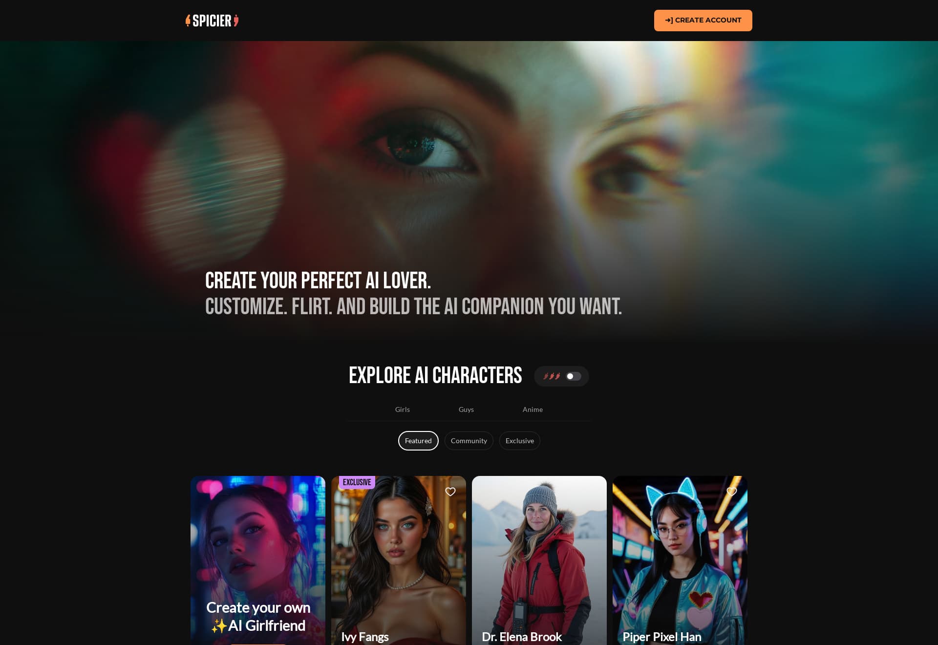Spicier homepage, as it appears to a new visitor