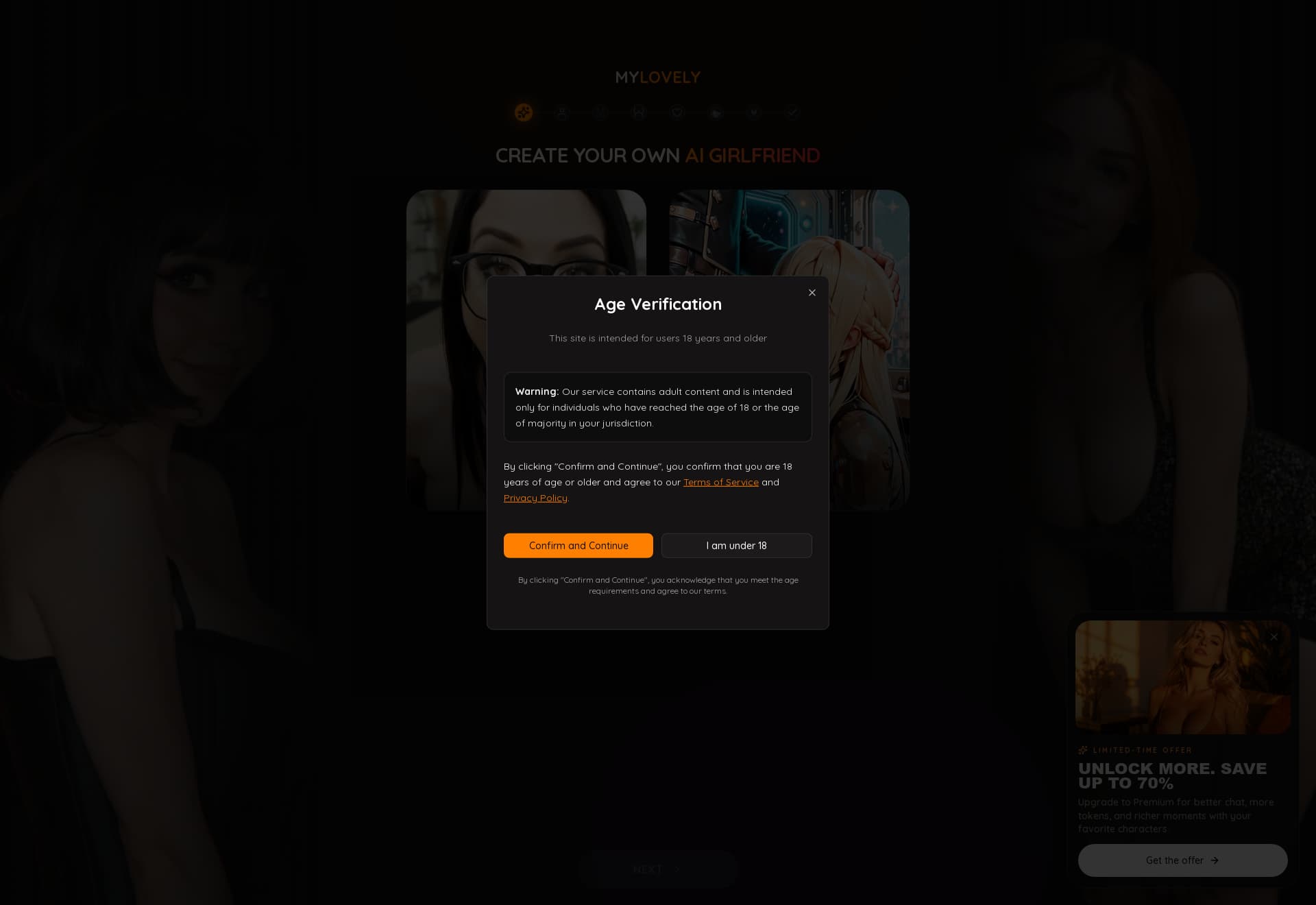 My Lovely AI homepage, as it appears to a new visitor
