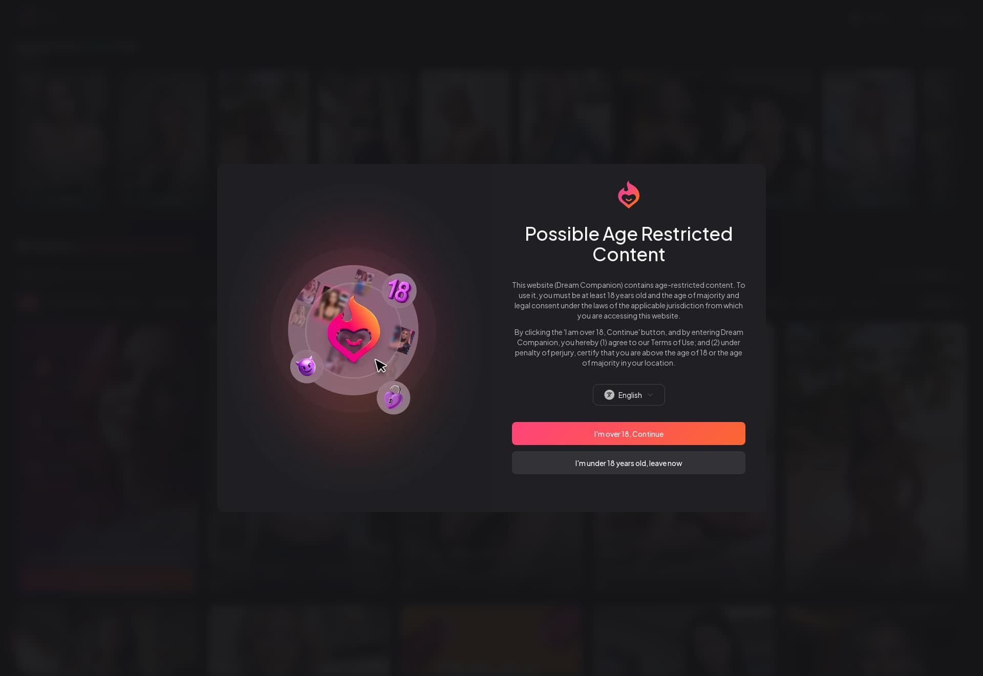 My Dream Companion homepage, as it appears to a new visitor