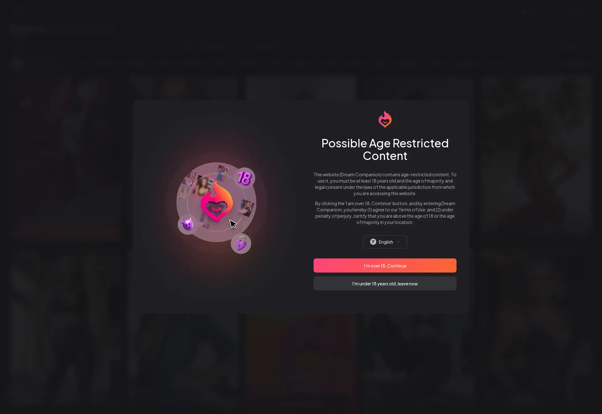My Dream Companion homepage, as it appears to a new visitor